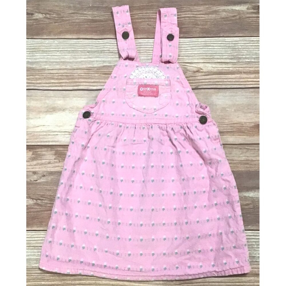 OshKosh B'Gosh Vintage Girls Dress Size 5 Floral Pink Stemmed White Rose Jumper